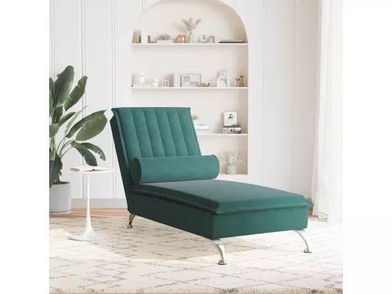 Prolenta Premium - Chaise longue de massage avec traversin vert foncé velours
