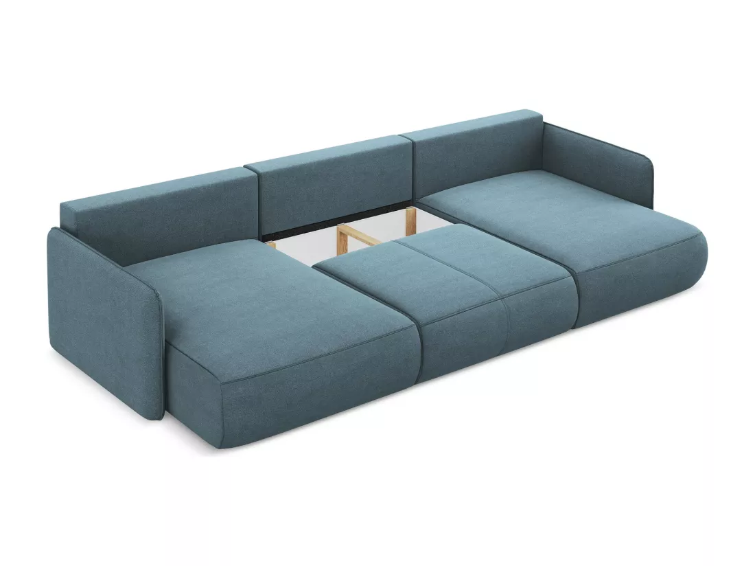 Canapé d'angle panoramique convertible en tissu texturé - bleu clair - NANEA