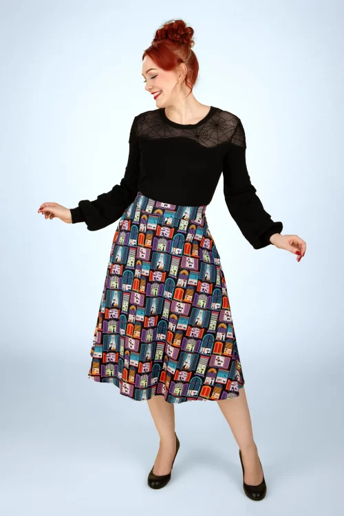 Banned Retro Window Cat swing rok in zwart