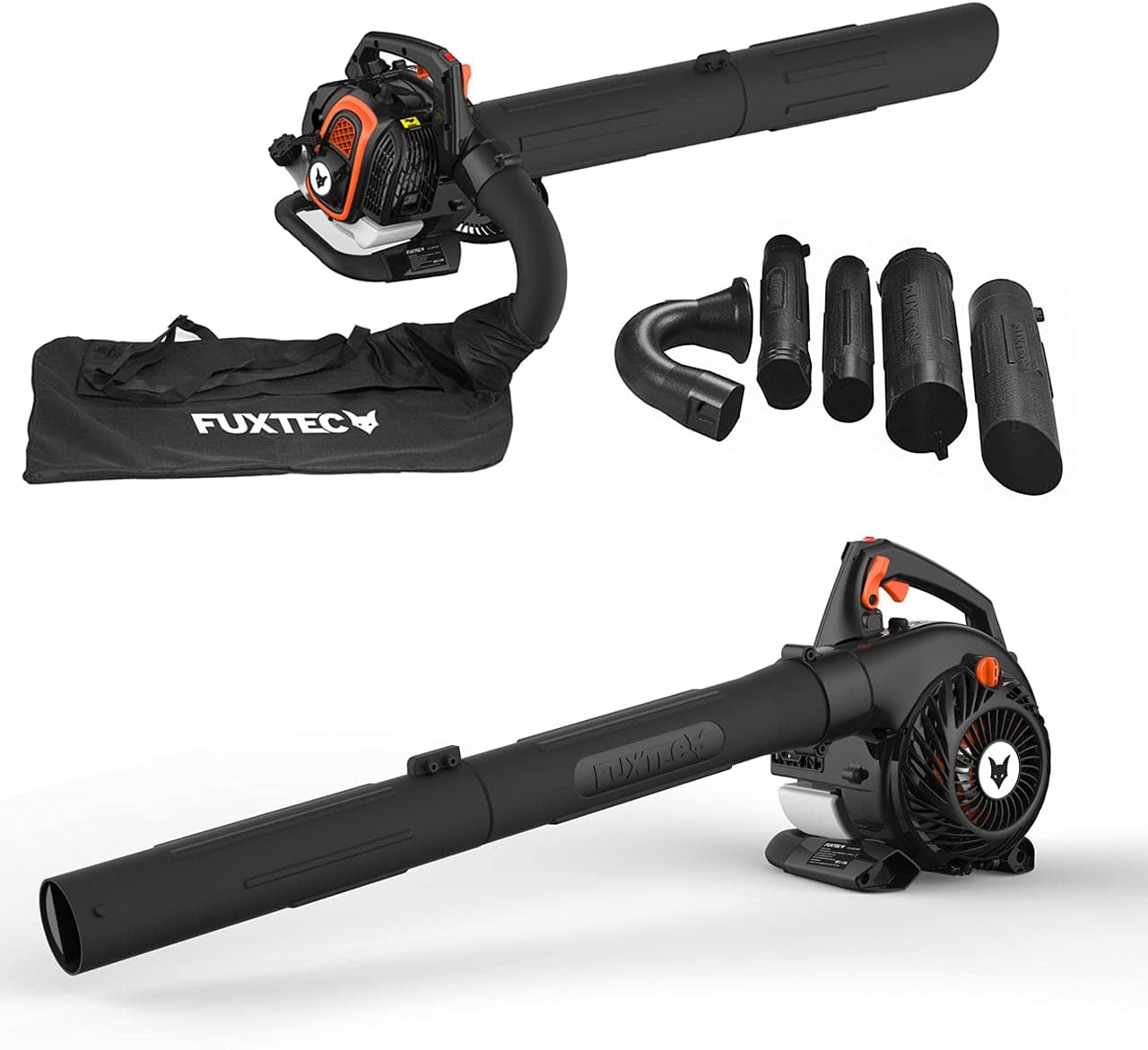 FUXTEC Profi Benzin Laubsauger FX-LBS126P – Laubbläser & Häcksler mit Blasrohr – Saugrohr & 60L Fangsack – Anti-Vibrations-Funktion – Blasgeschwindigkeit 62,7 m/s