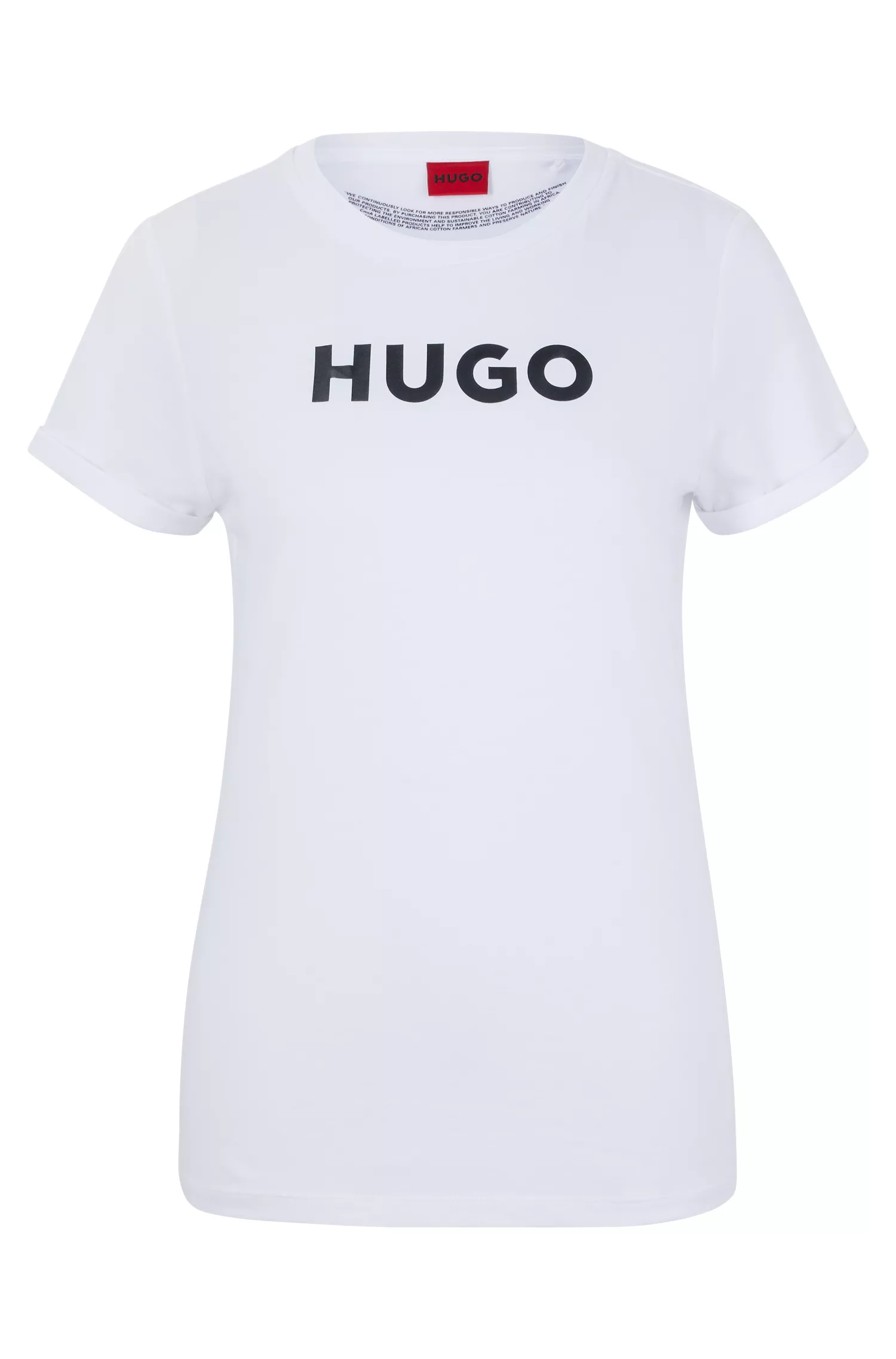 Camiseta HUGO vermelha, corte slim, com logo em malha de algodão.
