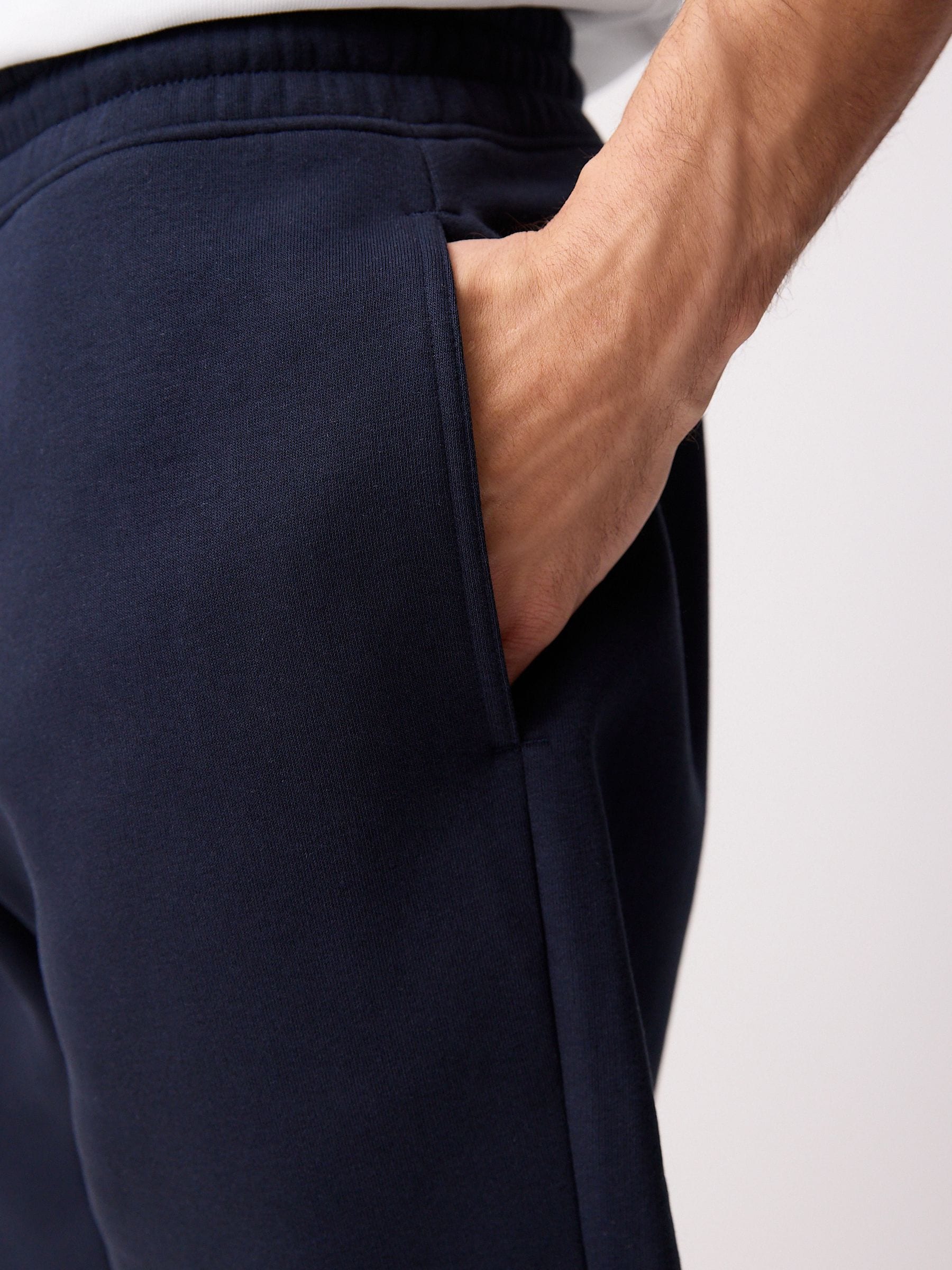 Marineblauw - Geborstelde jersey shorts met ritszakken