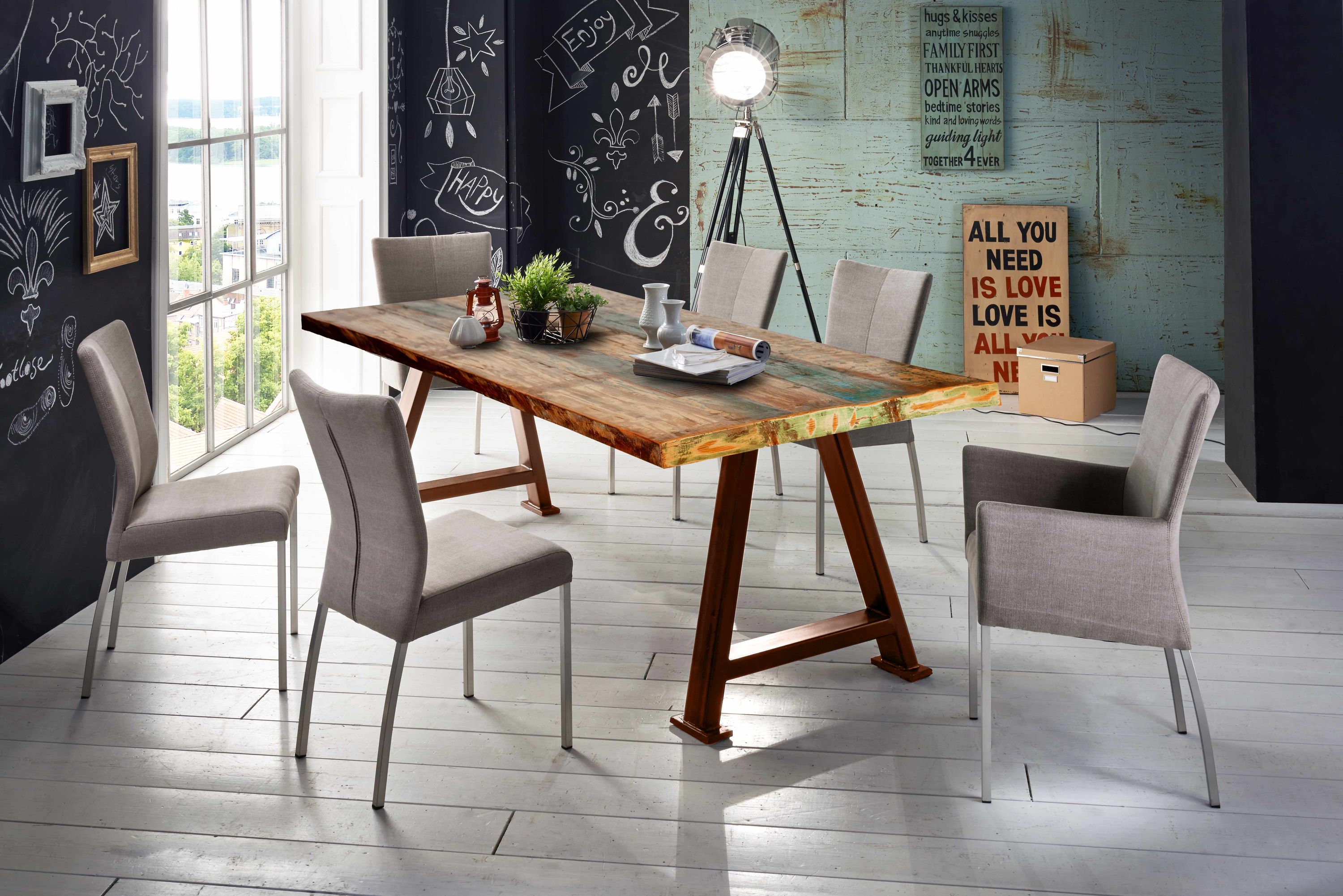 Tisch 200x100 Altholz bunt Metall Holztisch Küchentisch Esstisch Speisetisch