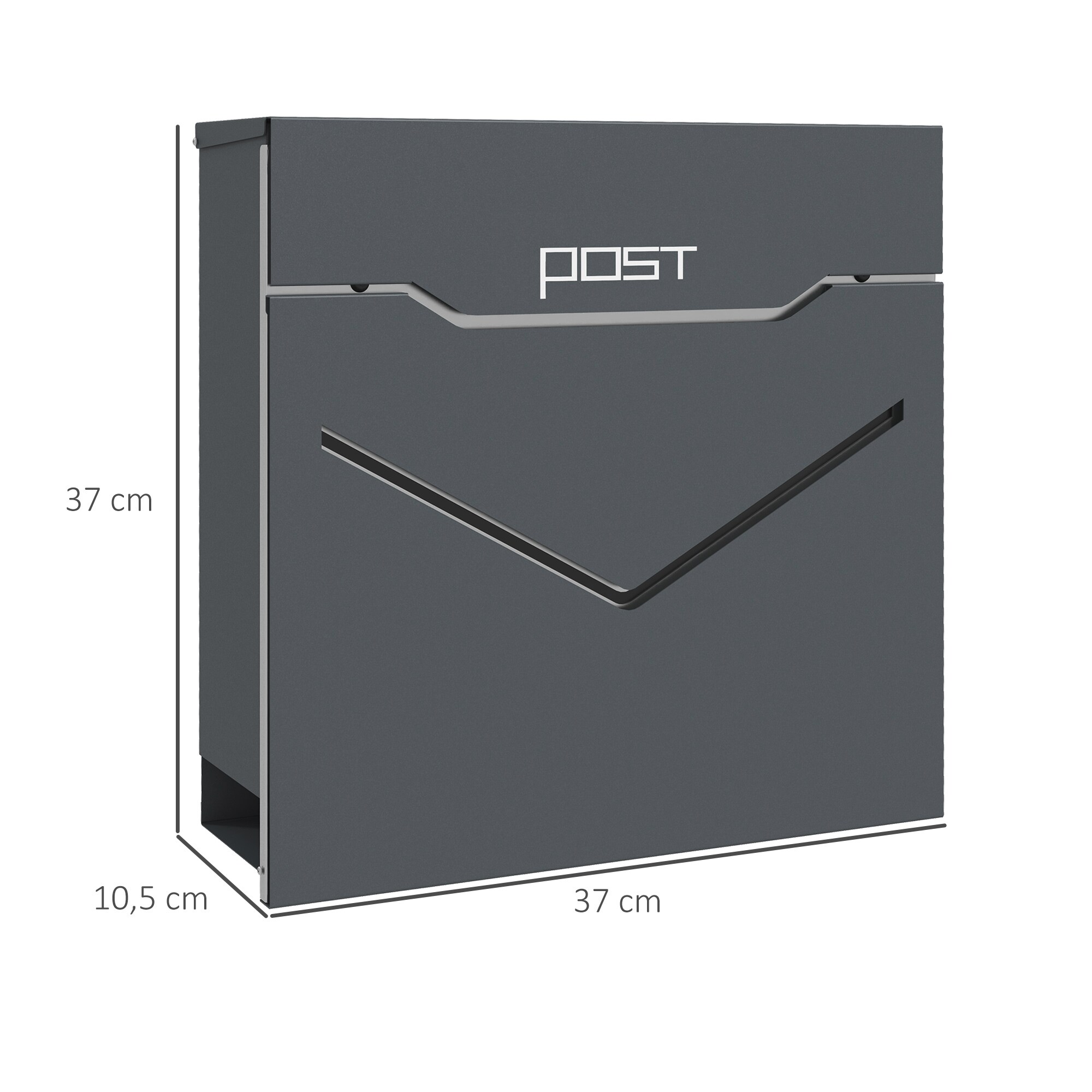 HOMCOM Briefkasten mit Sichtfenster und Wandbefestigung grau 37L x 10,5B x 37H cm