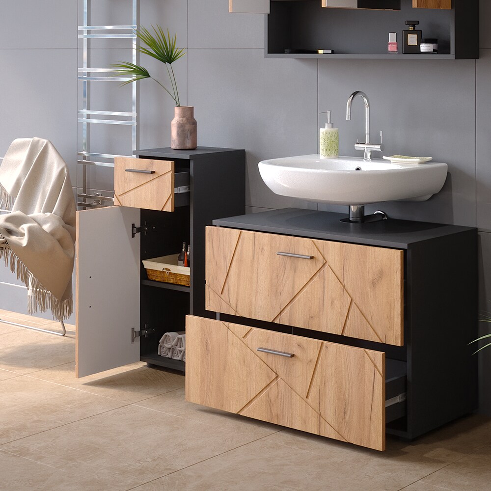 Vicco Badmöbelset Irma Anthrazit Eiche modern 80 cm 30 cm Badezimmerschrank Badschrank Badezimmermöbel Waschtischunterschrank Spiegelschrank Midischrank Schranktür Schrankfach Schrankschublade