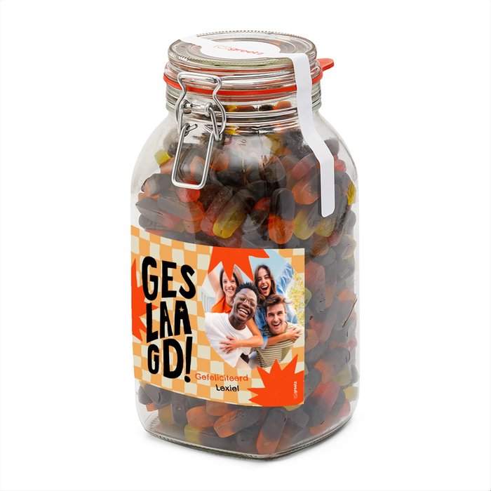 Snoeppot Dropfruit | 1,9 kg | Geslaagd! met eigen foto en tekst