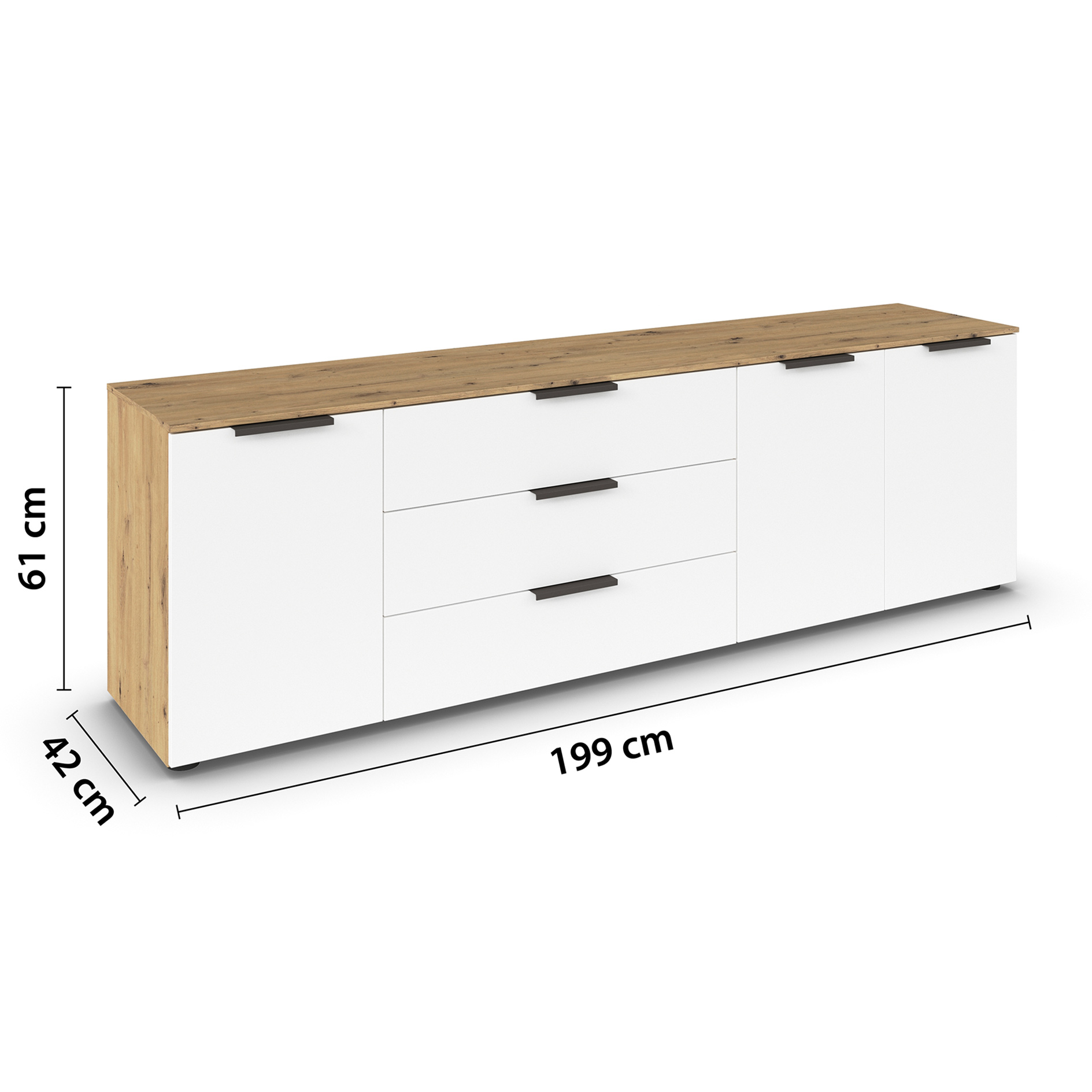 Lowboard - Artisan Eiche - alpinweiß - 199 cm