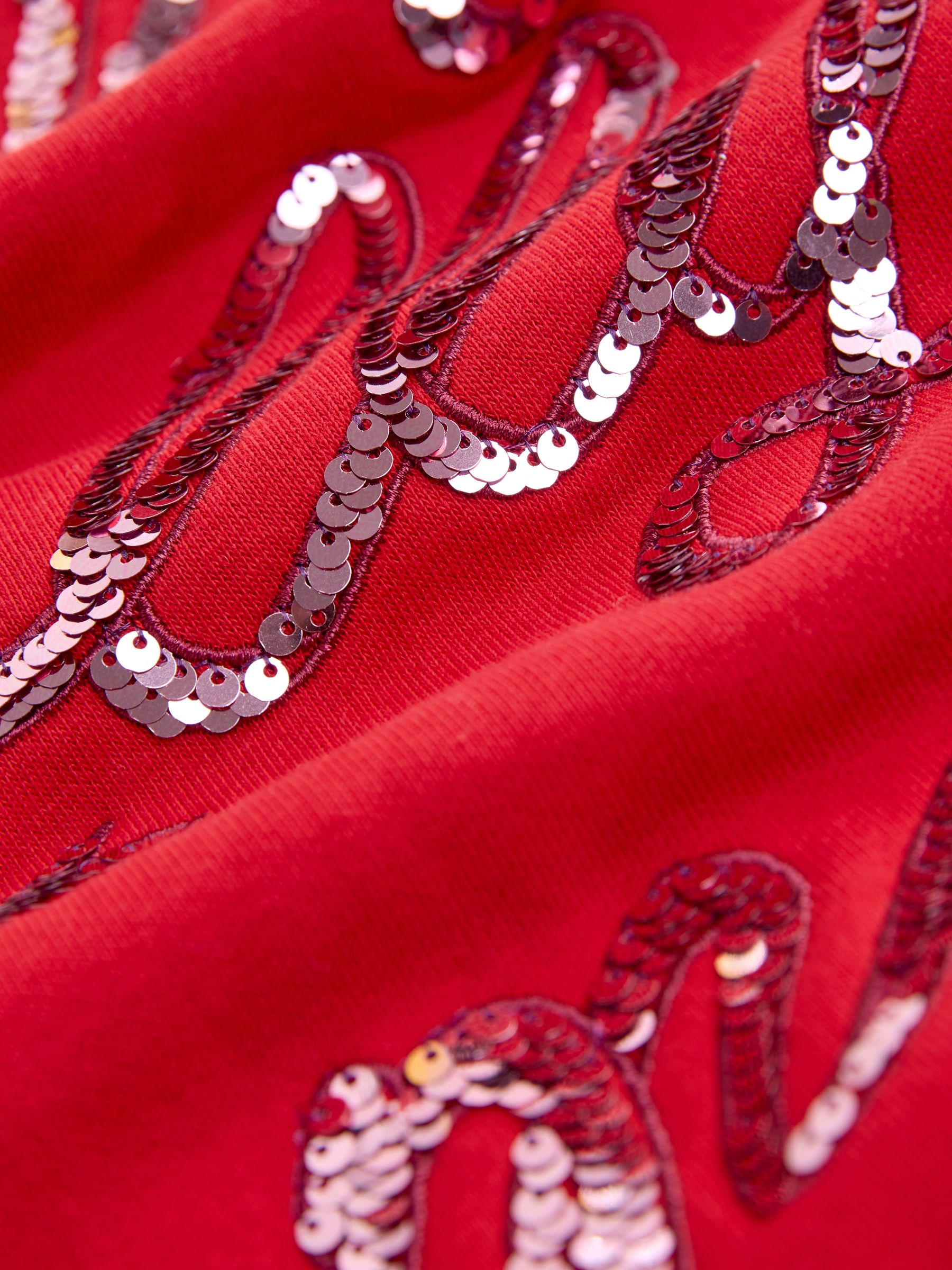 Rood - Pailletten Holly Jolly Kerstmis Grafisch Sweatshirt met Lange Mouwen