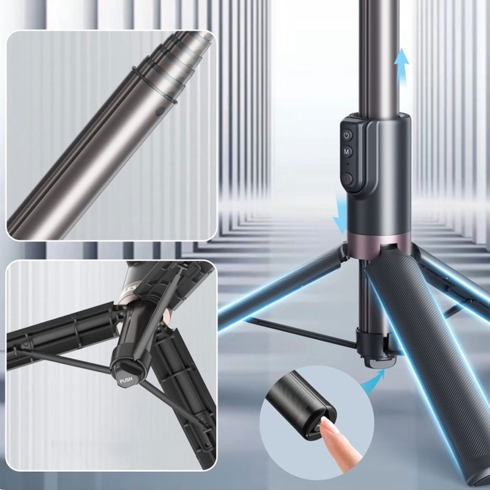 (130cm) 360° Grad Selfie Stick Tripod Dreibein Stativ Halterung mit Bluetooth Fernauslöser für Smartphone und GoPro (mit Adapter) - Schwarz