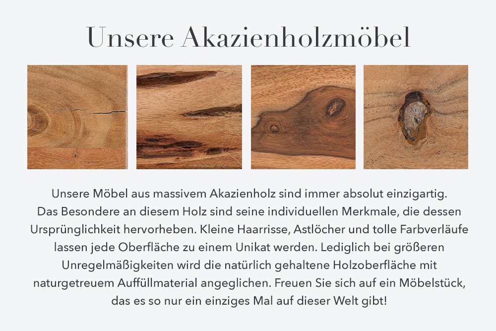 riess-ambiente Beistelltisch GOA - Massivholz 40cm natur Akazie Baumstamm Metall schwarz Hairpin Legs