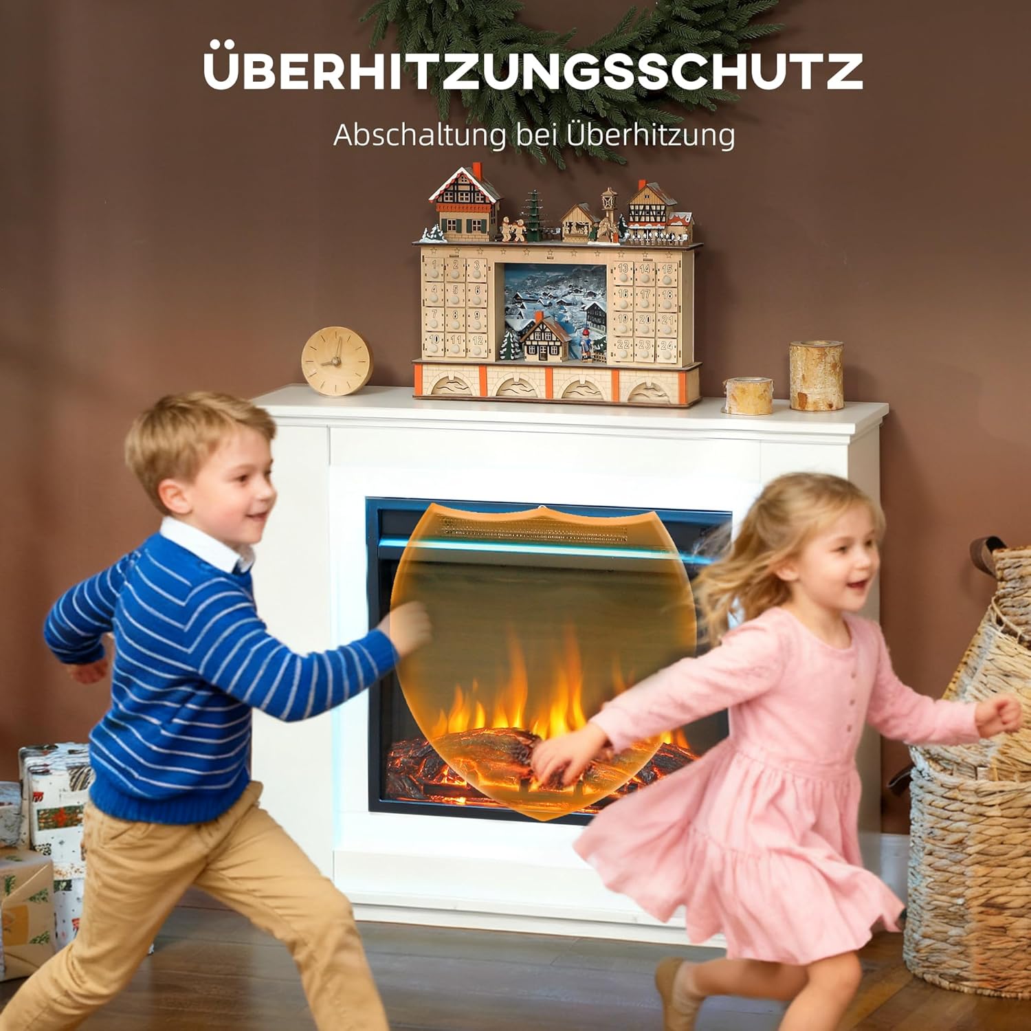 HOMCOM Elektrokamin mit Heizung, Elektrischer Kamin mit 12 Farbigen Flammeneffekten, 5 Helligkeitsstufen, 2000W Dekokamin mit 2 Leistungsstufen, Fernbedienung, Thermostat, Timer, Überhitzungsschutz