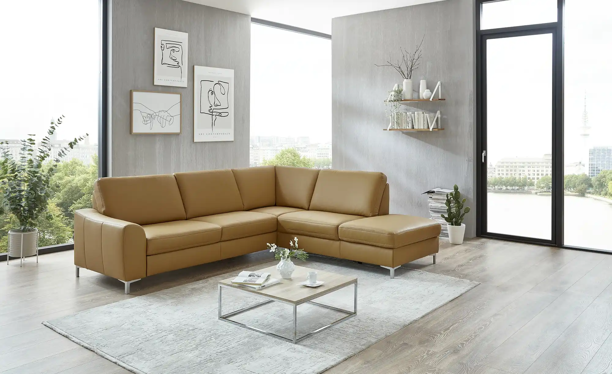 meinSofa Ecksofa mit Sitz und Rückenlehne aus Echtleder Lea