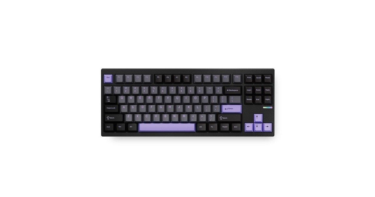 MCHOSEGX87 Max: Black Anodic Oxidation Matcha Latte V2 Aluminum Custom Mechanical, toetsenbord  (Zwart/paars, Huano Matcha Latte V2, 80% TKL, RGB, Hot swap, Double-Shot PBT, draadloos / Bluetooth / USB-C)