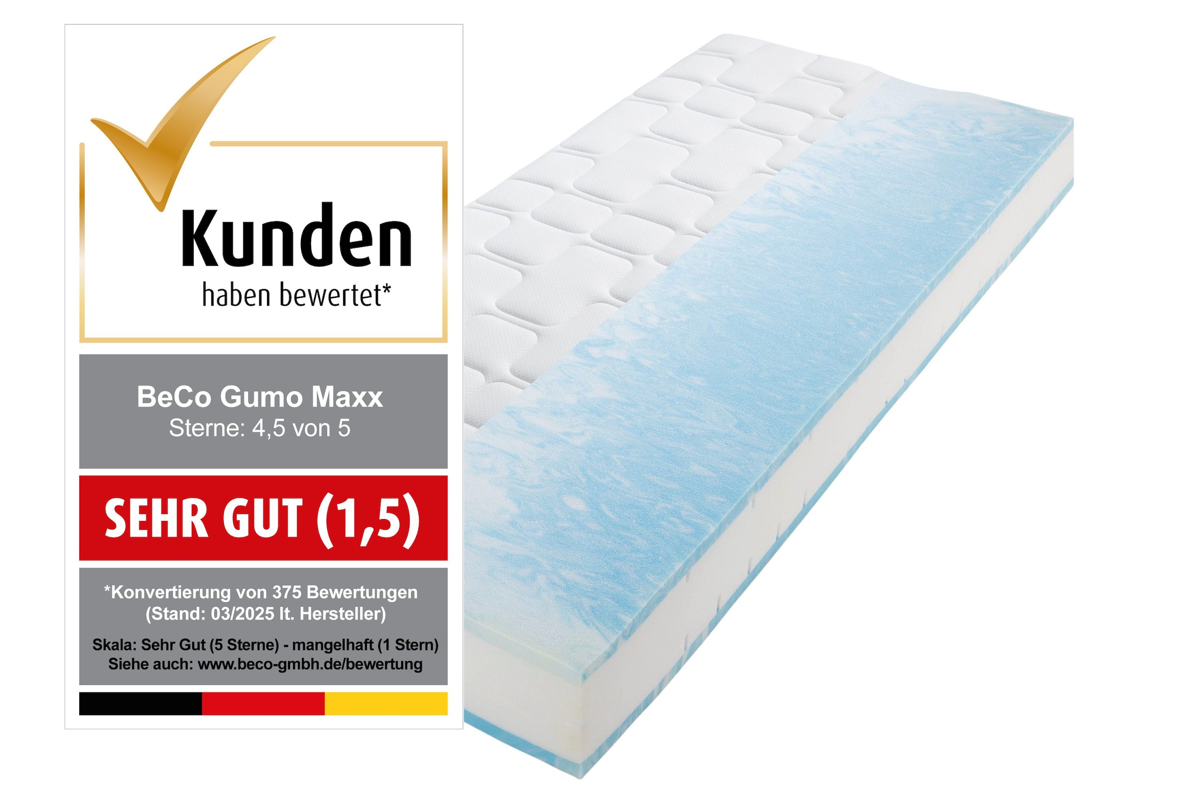 Beco Gelschaummatratze »GUMO MAXX,  7 Zonen Matratze 90x200,140x200 und weitere Grössen« 25 cm hoch 1 Stk. tlg. druckentlastende Gelschaumauflage, weiche & feste Seite, atmungsaktiv