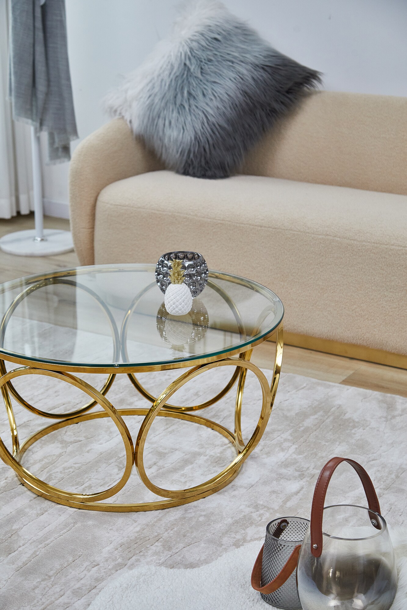 Couchtisch Ø 80 cm gold Glastisch Beistelltisch Sofatisch Wohnzimmertisch