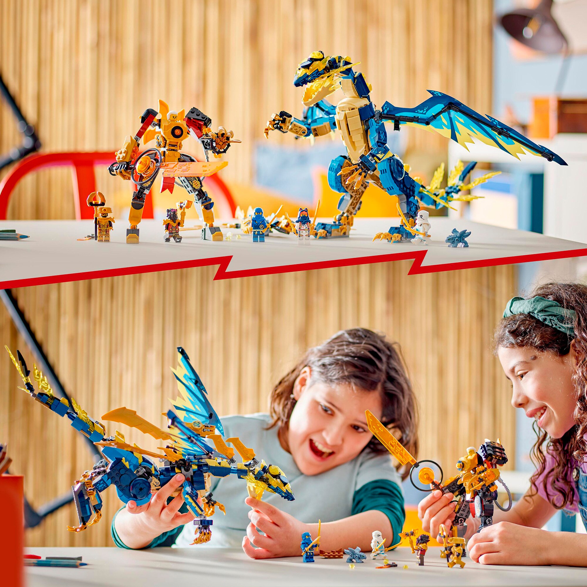 LEGO Konstruktionsspielzeug Ninjago Kaiserliches Mech-Duell gegen den Elementardrachen