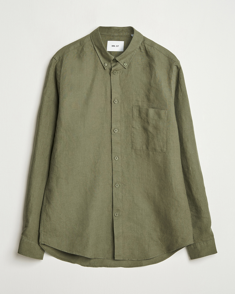 NN07 Arne Linen Button Down Shirt Capers Green
