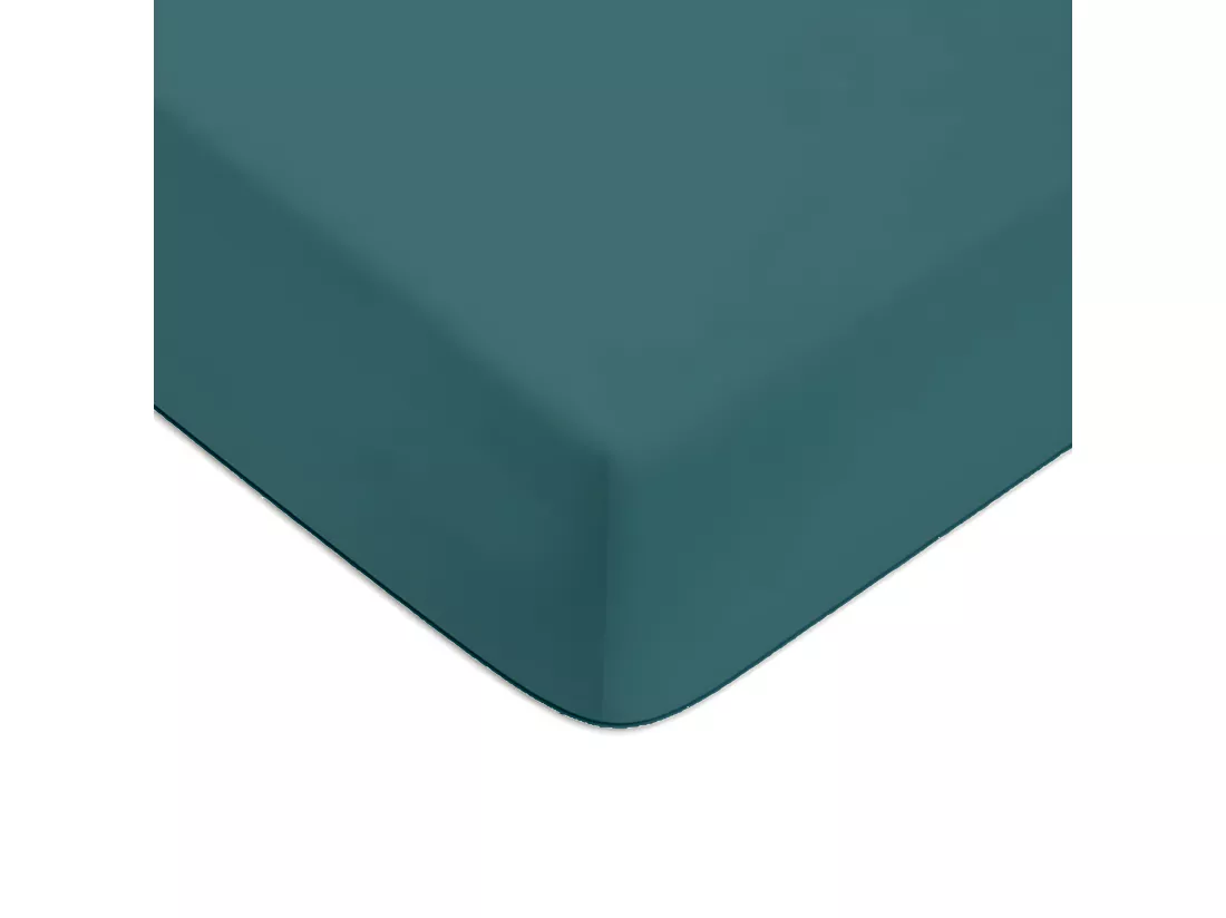 Drap housse en coton 57 fils uni bonnet 25cm canard 140x200cm