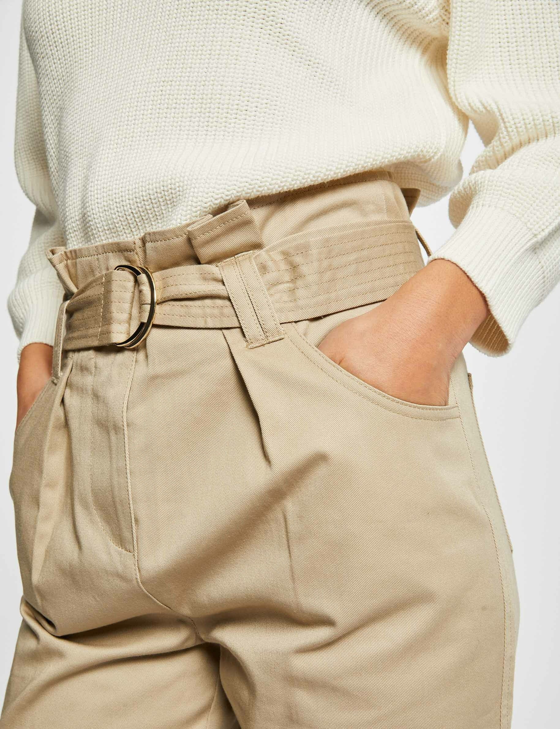Pantalon carotte ceinturée beige femme - beige