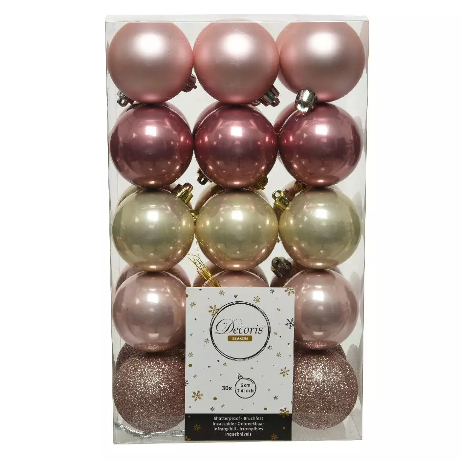 Lot de 30 boules de Noël (D60 mm) Alpine multi Rose poudré