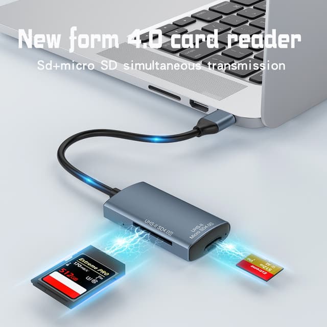 NÖRDIC USB-A, USB-C Kortlæser 2 Slot SD4.0, MicroSD4.0 UHS-II
