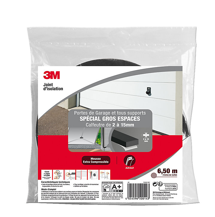Joint mousse porte de garage gros espace 3M Classique 2 à 15 mm gris L.6,5 m