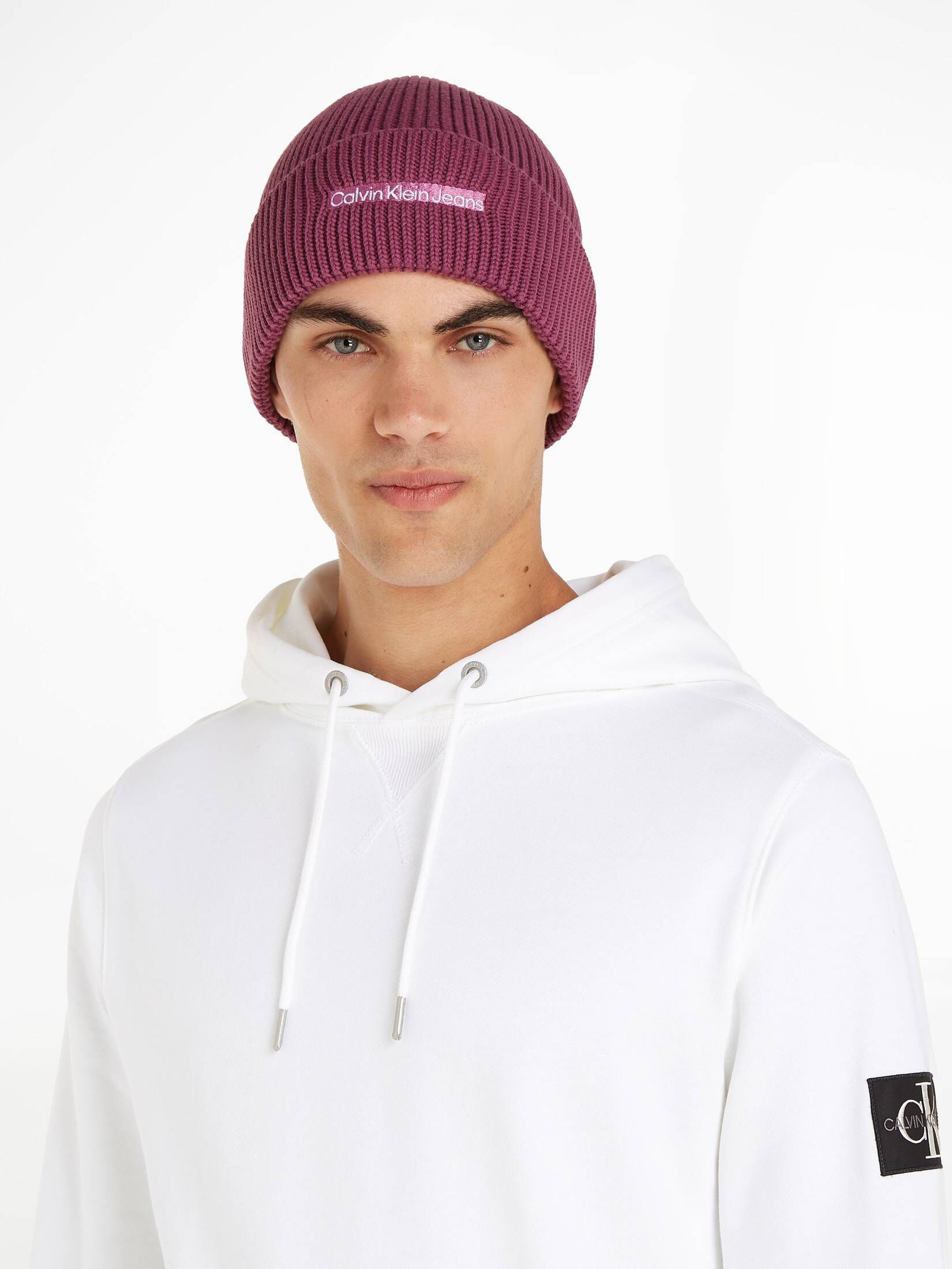 CALVIN KLEIN JEANS| Damen Strickmütze INSTITUTIONAL PATCH BEANIE