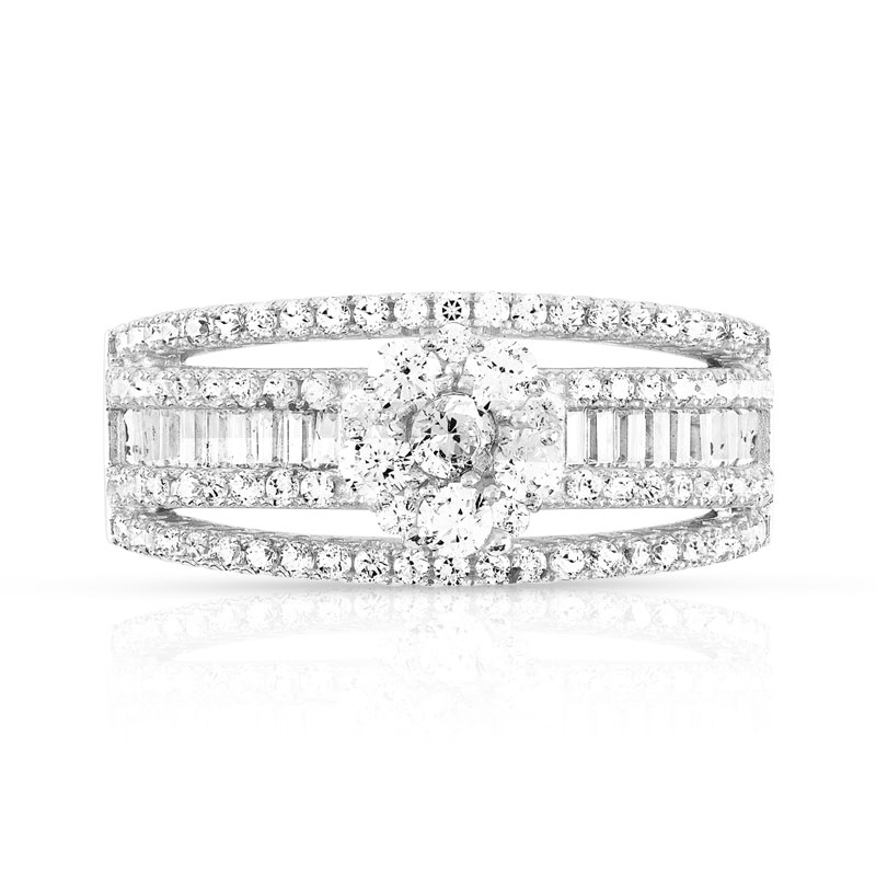 Bague argent 925 fleur zirconias