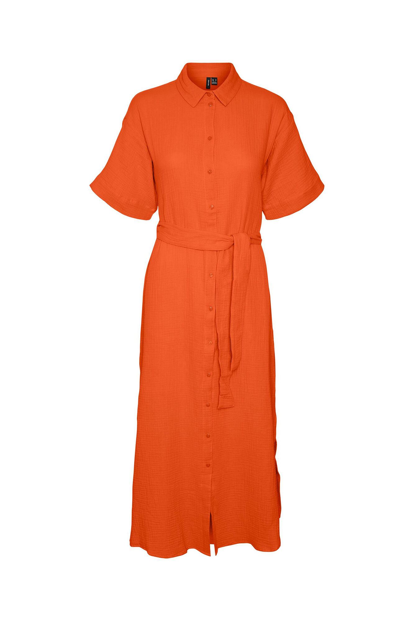 Vestido midi de algodão - Laranja