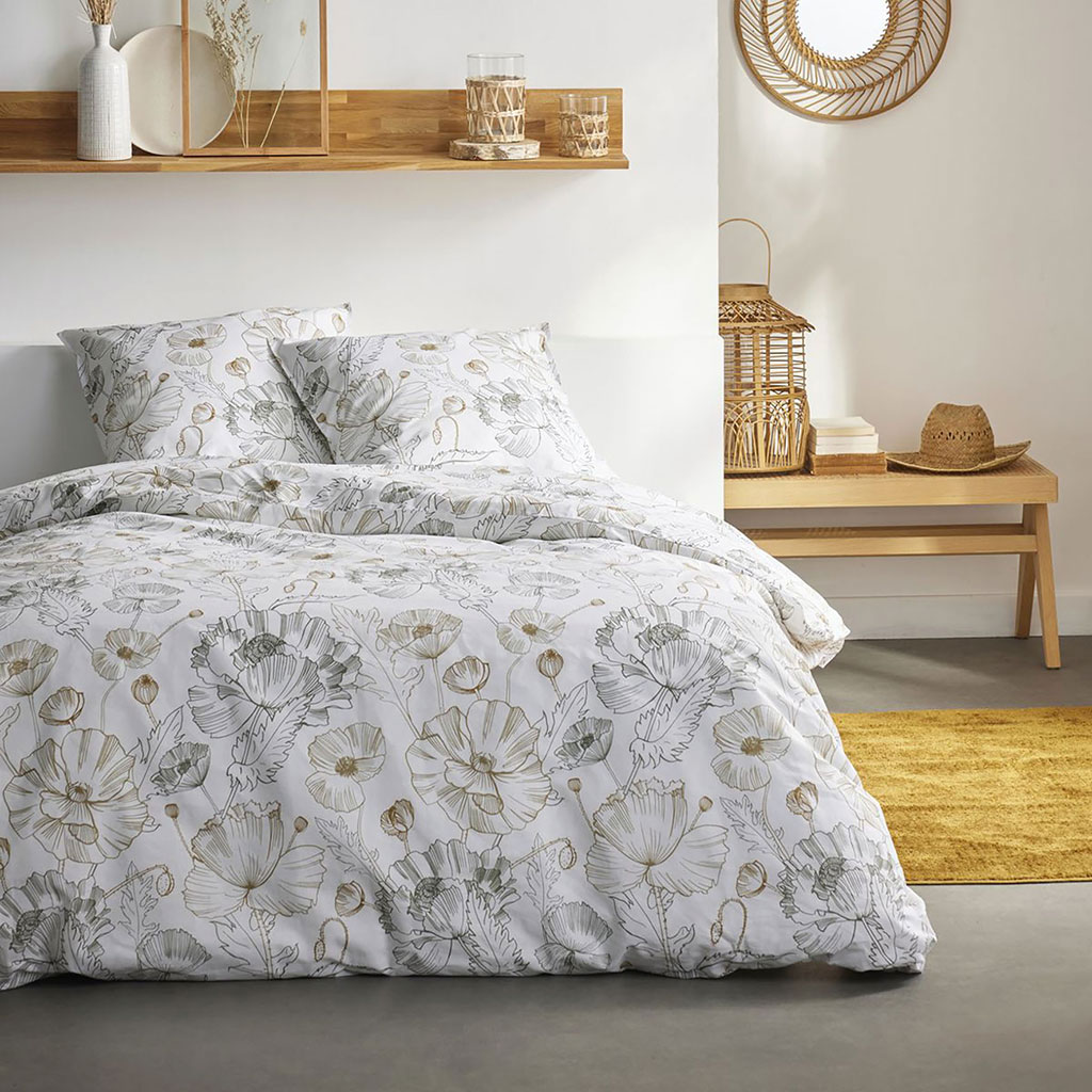 Parure housse de couette Sunshine blanche fleurs 260x240cm