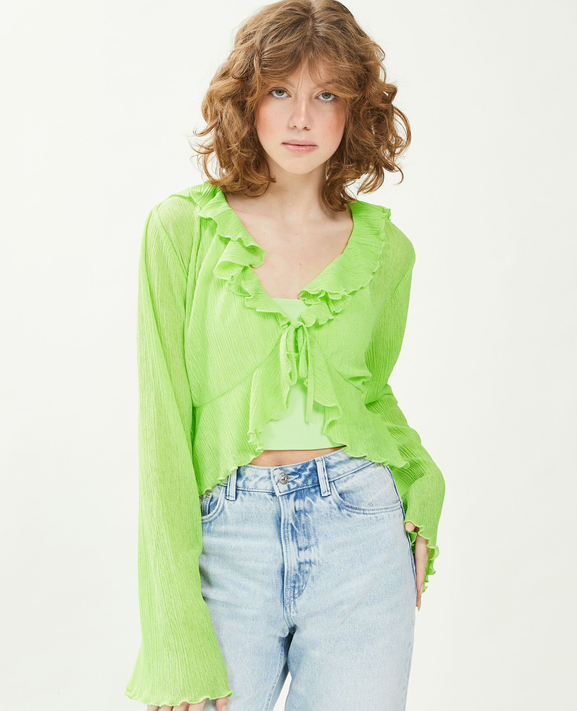 Top à nouer avec volants - Vert olive