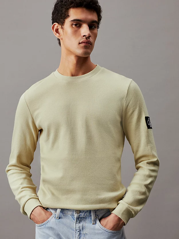Camiseta de manga comprida com modelagem slim e padrão favo de mel