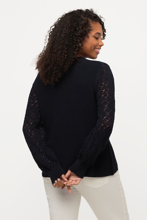 Pullover, Raffband, Patentstrick, V-Ausschnitt, Langarm