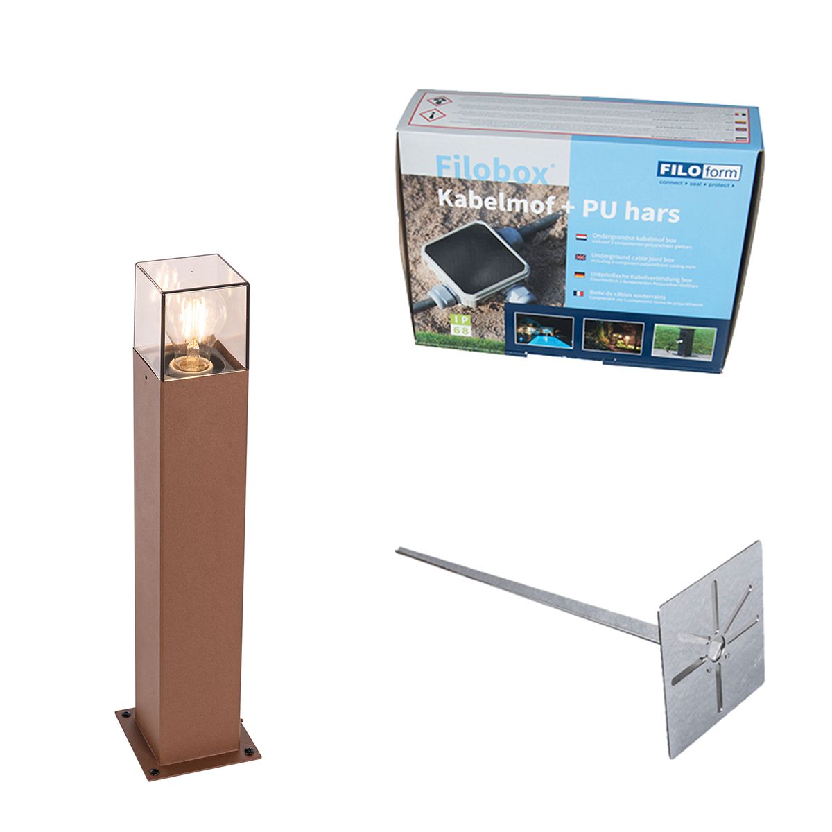 Buitenlamp 50 cm roestbruin met grondpin en kabelmof - Denmark
