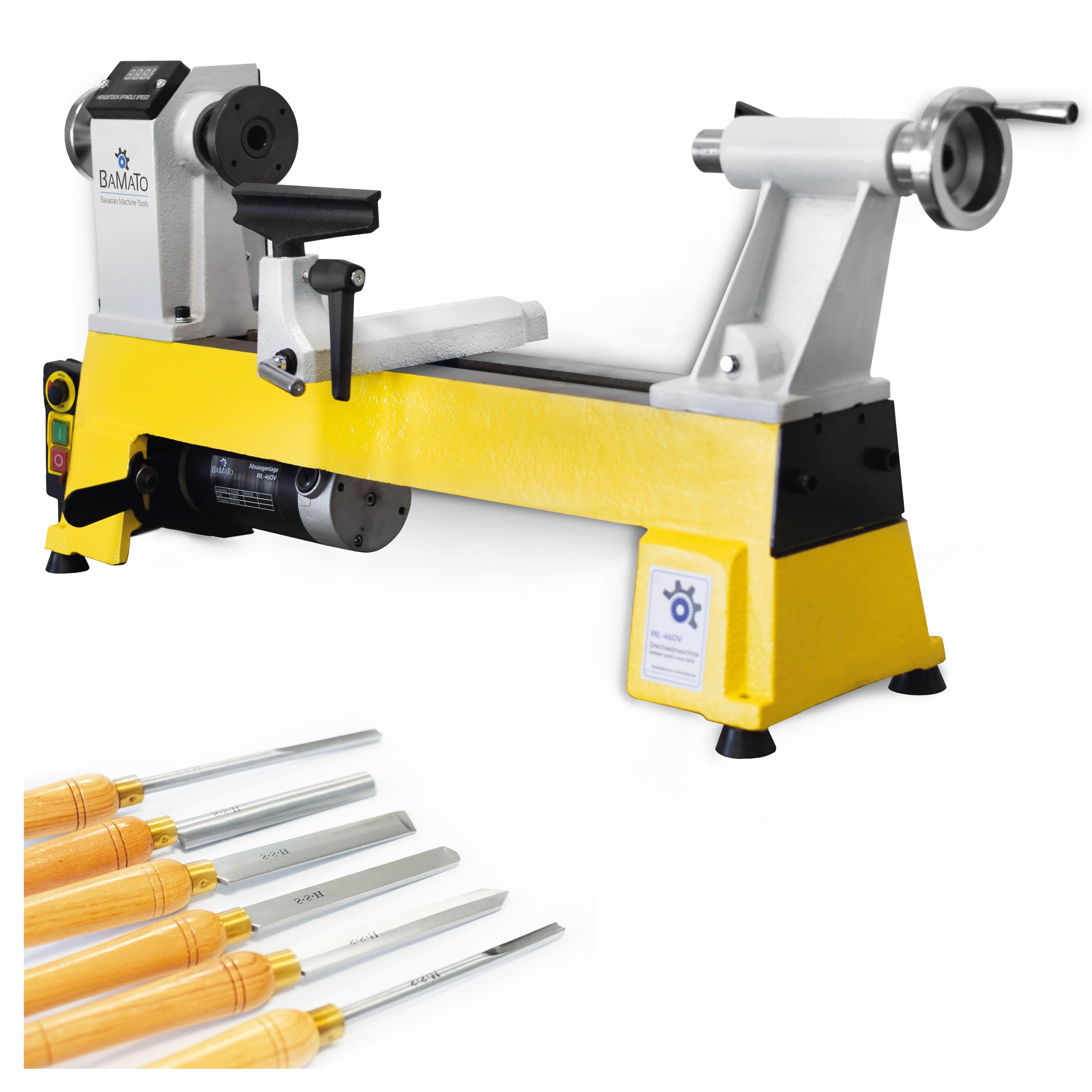 BAMATO Drechselmaschine WL-460V mit 6-tlg. HSS-Drechselsatz