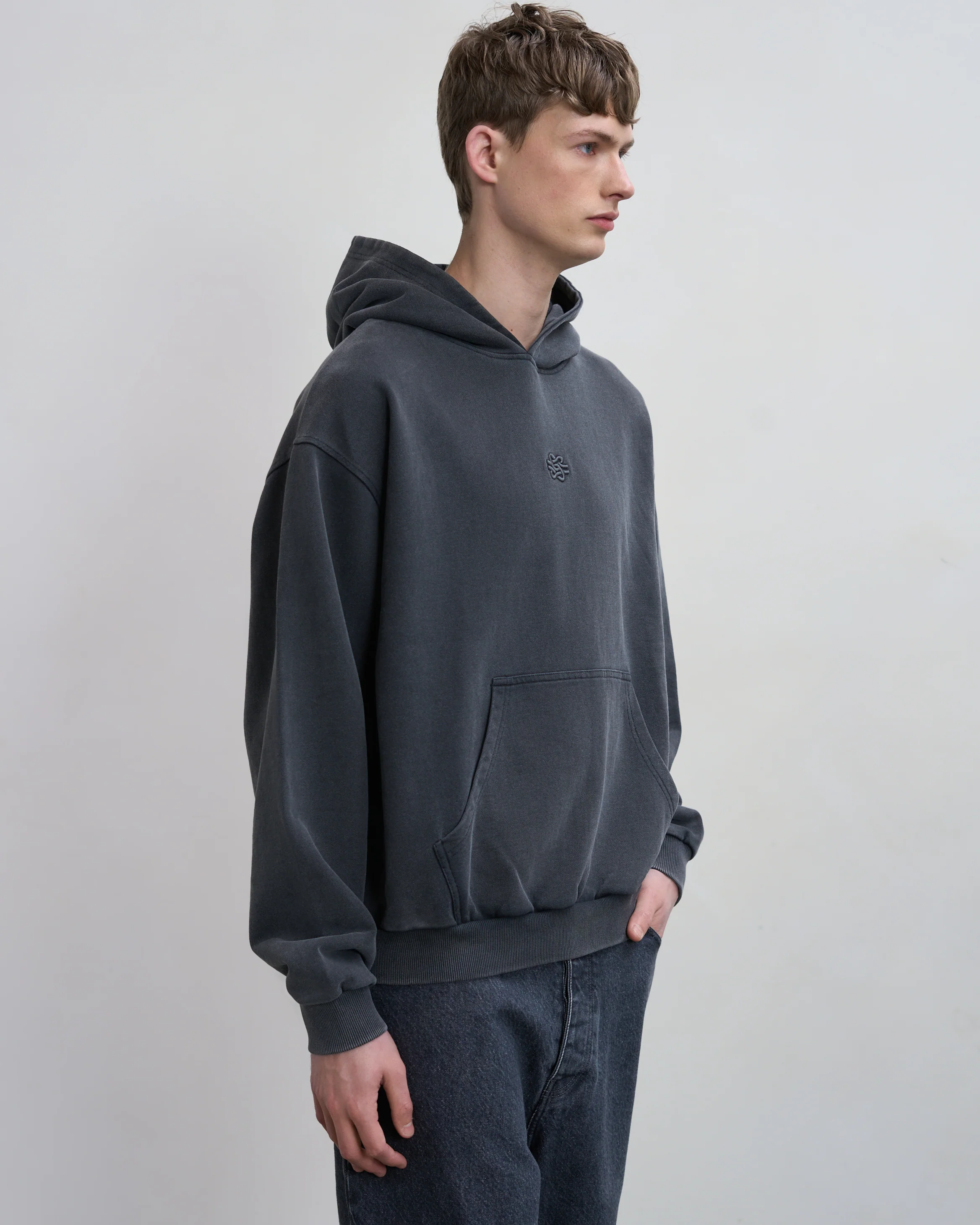 Hoodie Boxy Embroidered Vintage Black