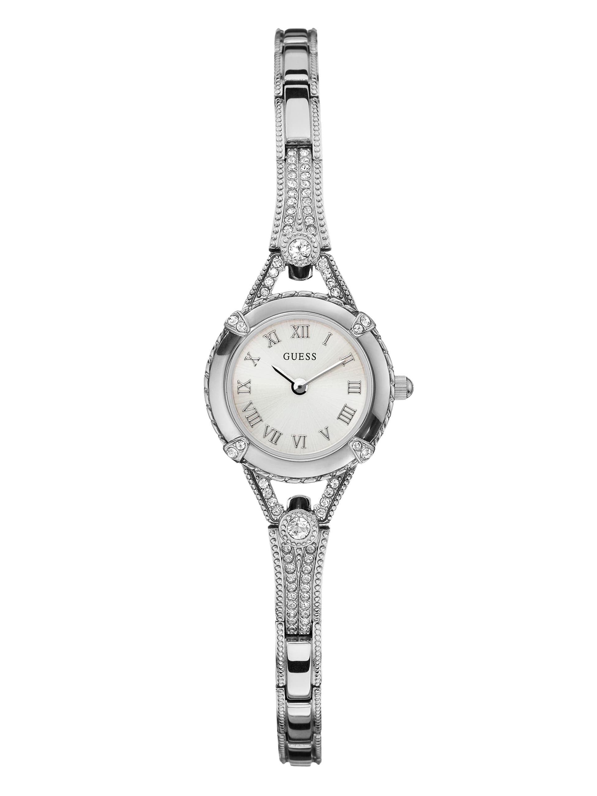 Relógio Petite Crystal em tom prateado