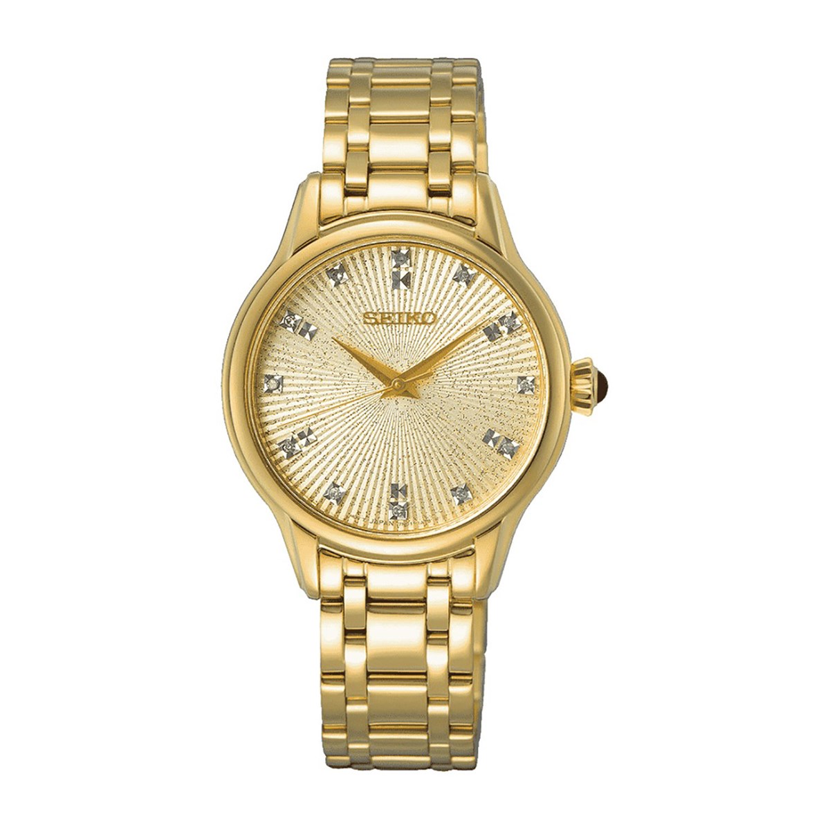 Montre femme Seiko acier doré diamants