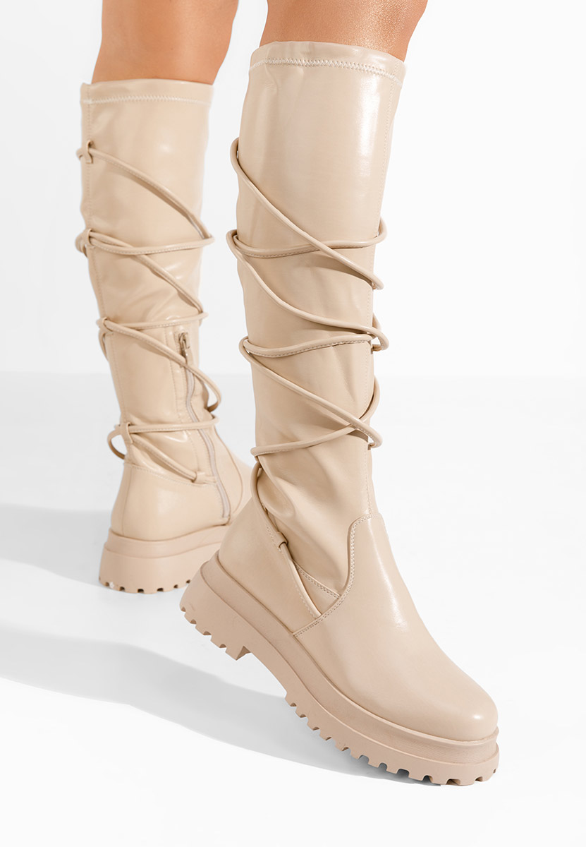 Bottes hautes femme plates beige Cazorla