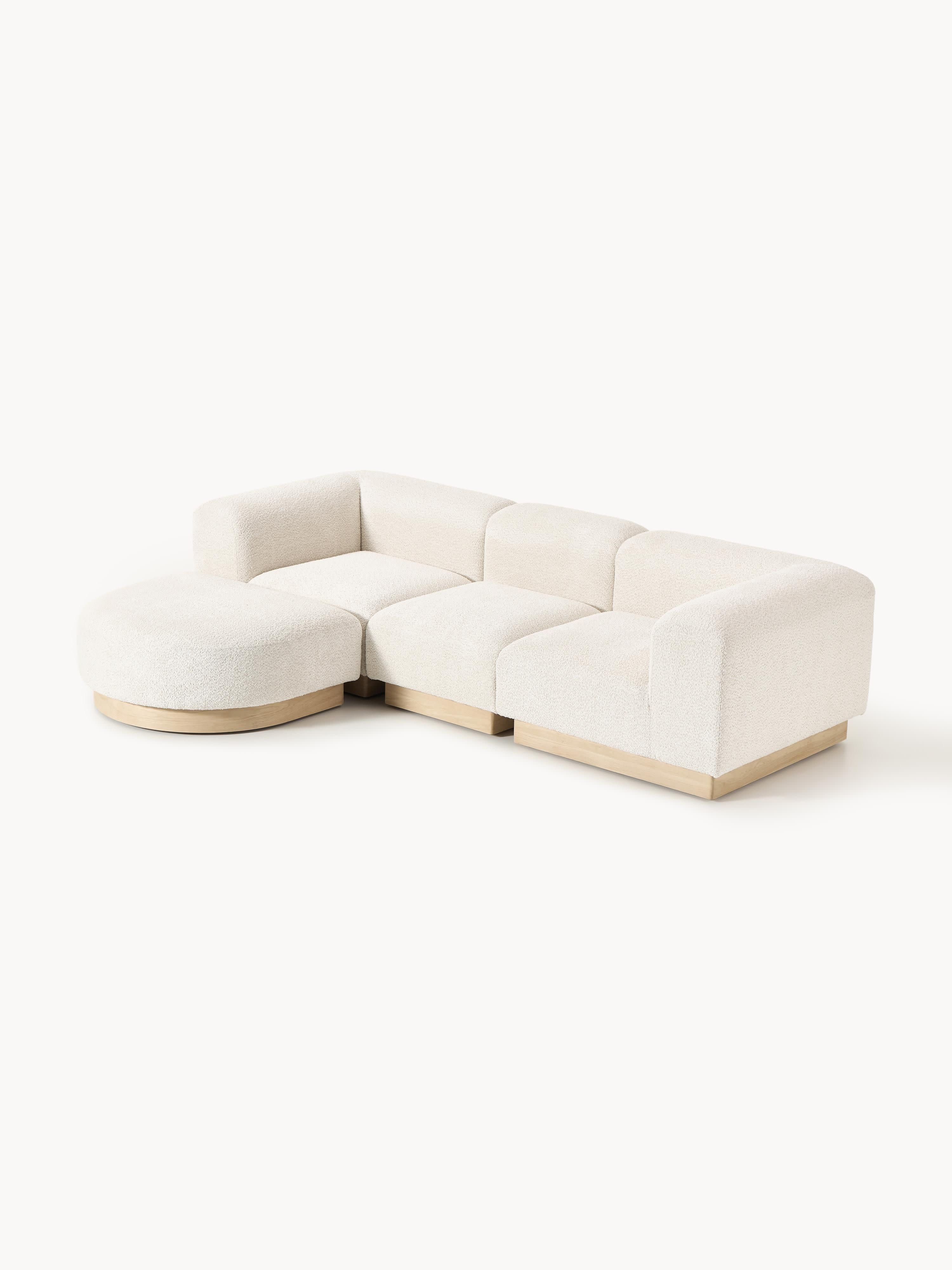 Modulaire bank Natalie (3-zits) uit teddy-bouclé met kruk (links/rechts)