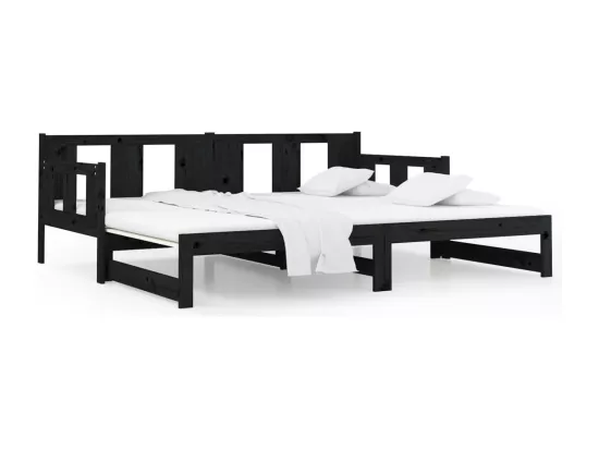 Lit coulissant Noir Bois de pin solide 2x(90x190) cm