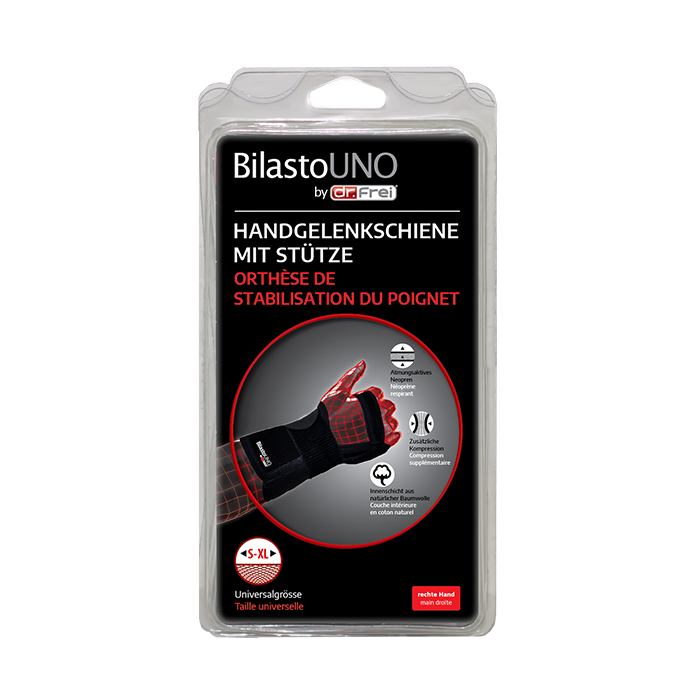 BILASTO Uno Handgelenkschiene<br>1 Stück, S-XL, rechts mit Stütze und Velcro
