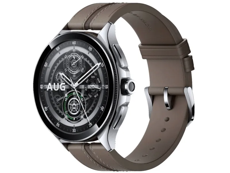 [OUTLET] - Xiaomi Watch 2 Pro - 46 mm - sølv rustfrit stål - smart ur med rem - læder - brun - håndledsstørrelse: 135-205 mm - display 1.43