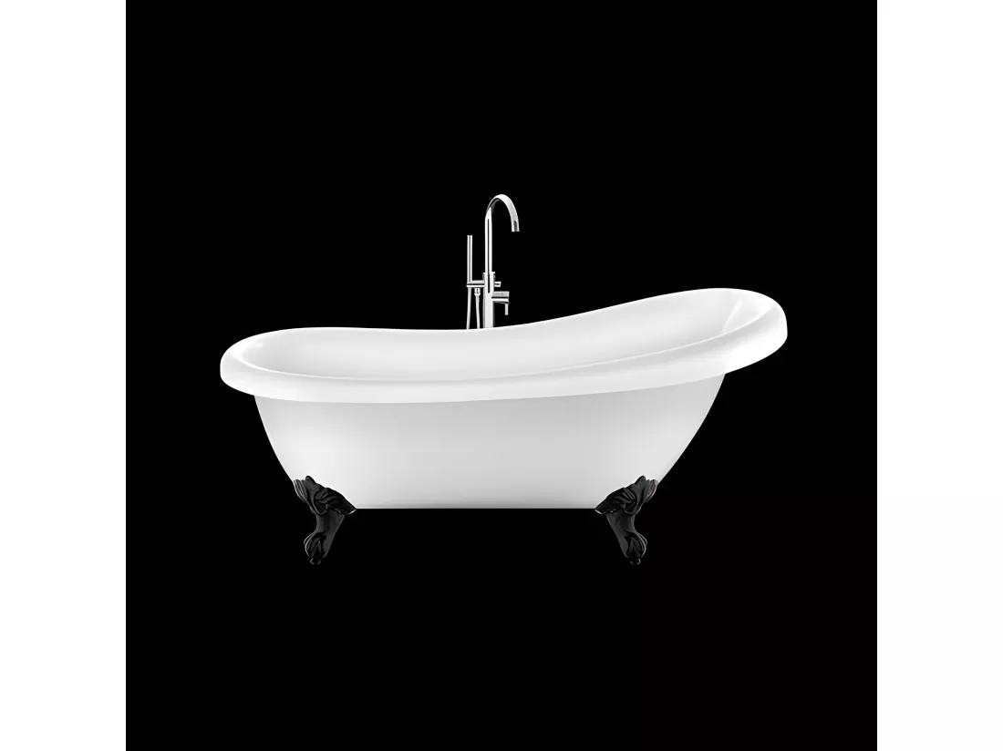 Baignoire ancienne rétro sur pieds RICHMOND Blanche 155 cm Pieds d'Aigle Noirs