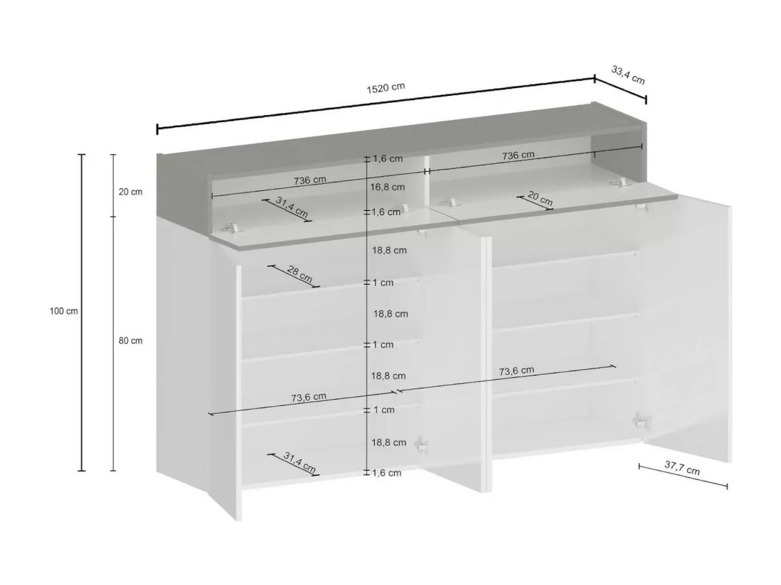 Étagère à chaussures Nadir, meuble à chaussures peu encombrant à 6 portes, armoire d'entrée multifonctionnelle, 154x38h100 cm, Blanc et Ardoise