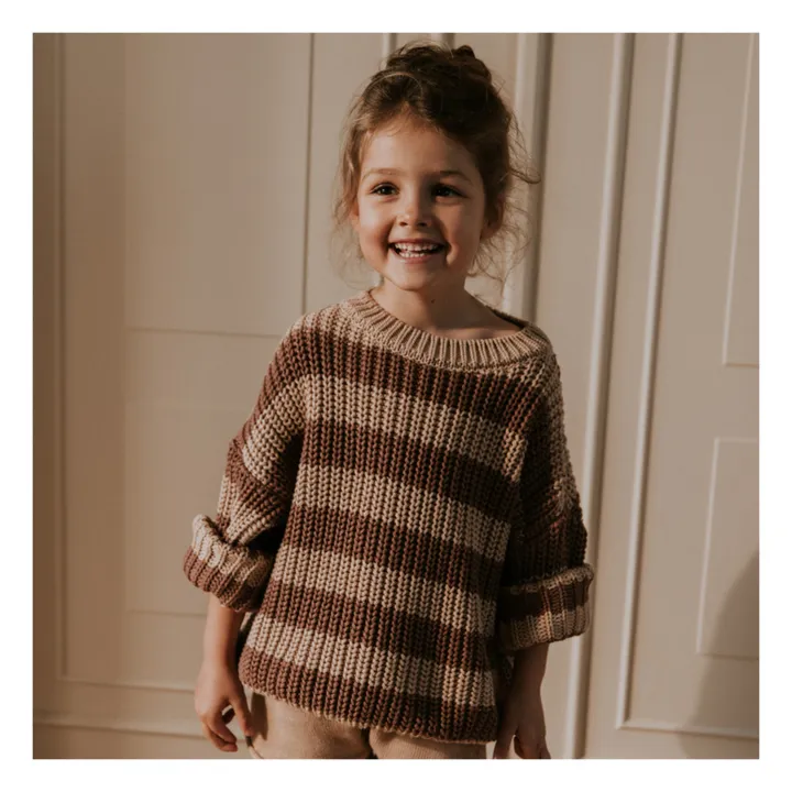 Yuki Pull Chunky Coton Bio Rayé | Marron