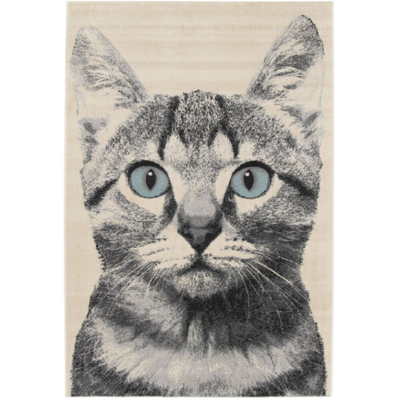 Tapis chambre d'enfant - chat senka - gris et beige - 80 x 150 cm