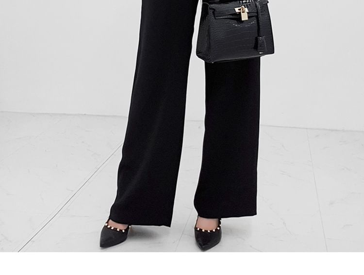 Yolandus - Lange mouwen V-hals effen losse jumpsuit