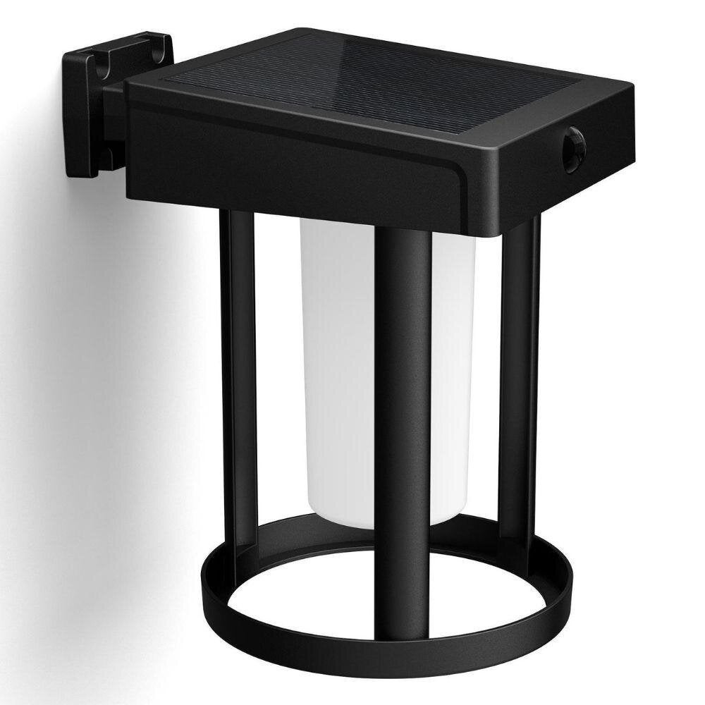 Camill LED-wandlamp op zonne-energie in zwart-wit, 1,4 W, 250 lm, IP44, met bewegingsmelder en schemersensor, rond