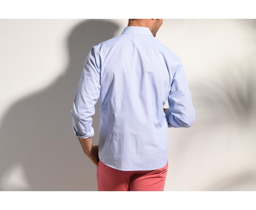 Chemise coton blanche imprimée motifs bleus - Col français - THIBERT